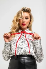 Camisa Lolina lazada estampada blanco y negro