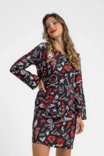 Diseño frontal del vestido de cuello redondo Rock and Roll Lolina